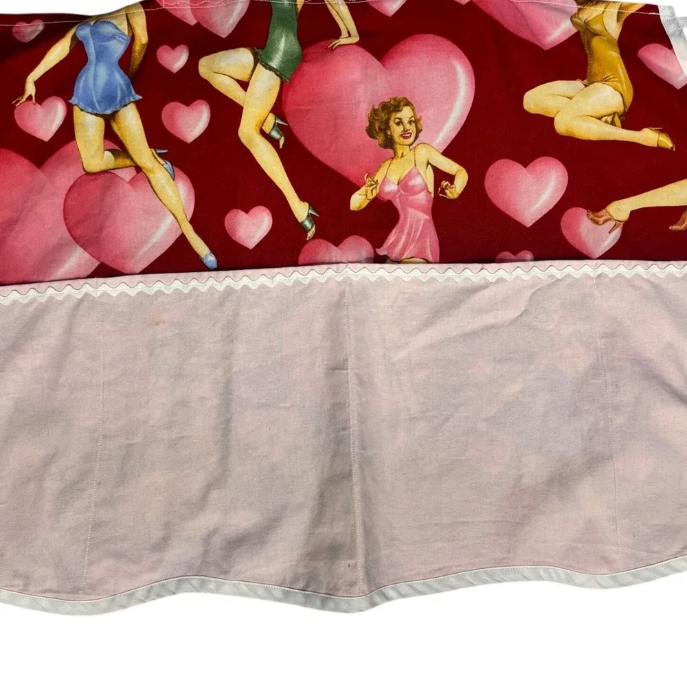 Vintage Style Pinup Girl Polka Dot Bib Apron Red Pink Hearts Ric Rac Trim Pocket